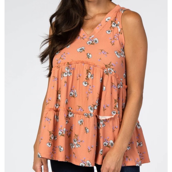 Pinkblush Coral Floral Print Tiered Maternity Tank Top - Picture 8 of 12